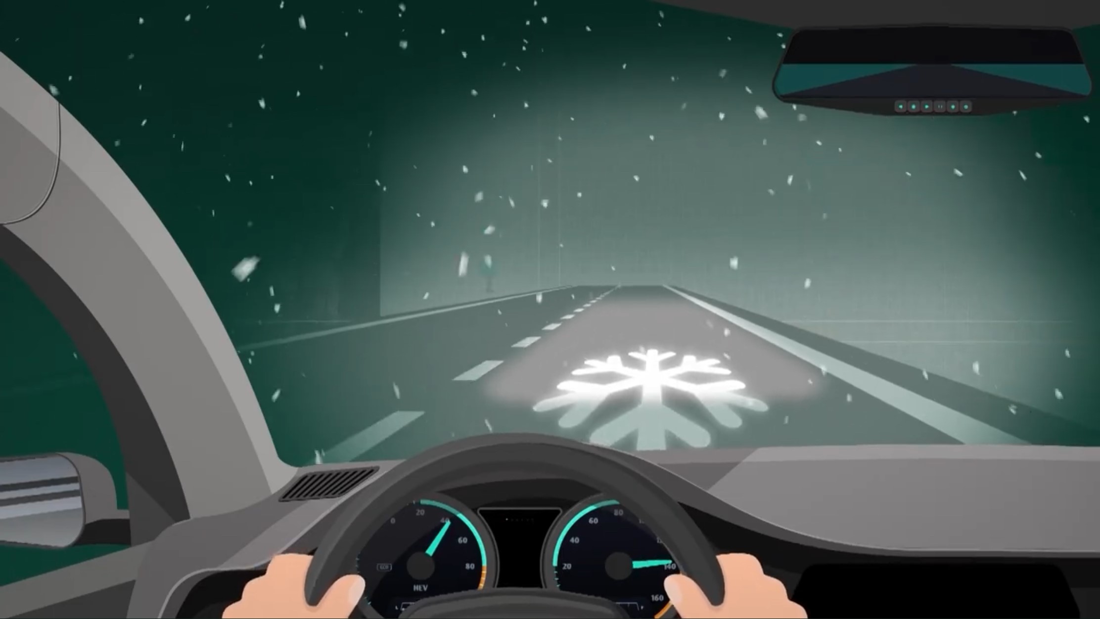 Foto: Screenshot Deutscher Zukunftspreis Animation eines neuartigen Autoscheinwerferlichts, das Warnsymbole auf die Fahrbahn projiziert