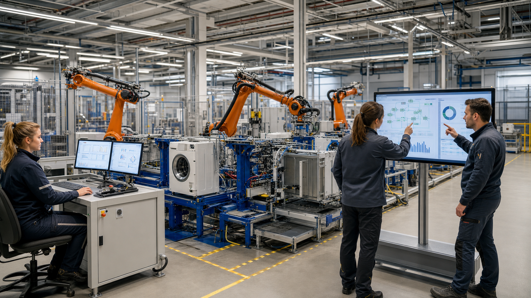 Blick in eine Produktionshalle für Haushaltsgeräte