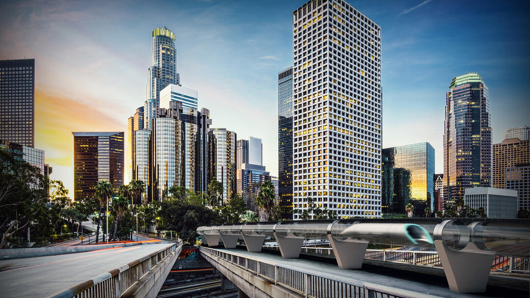 3D-Modellzeichnung: Hyperloop fährt durch Los Angeles (Foto: omegabyte3d/2014) image