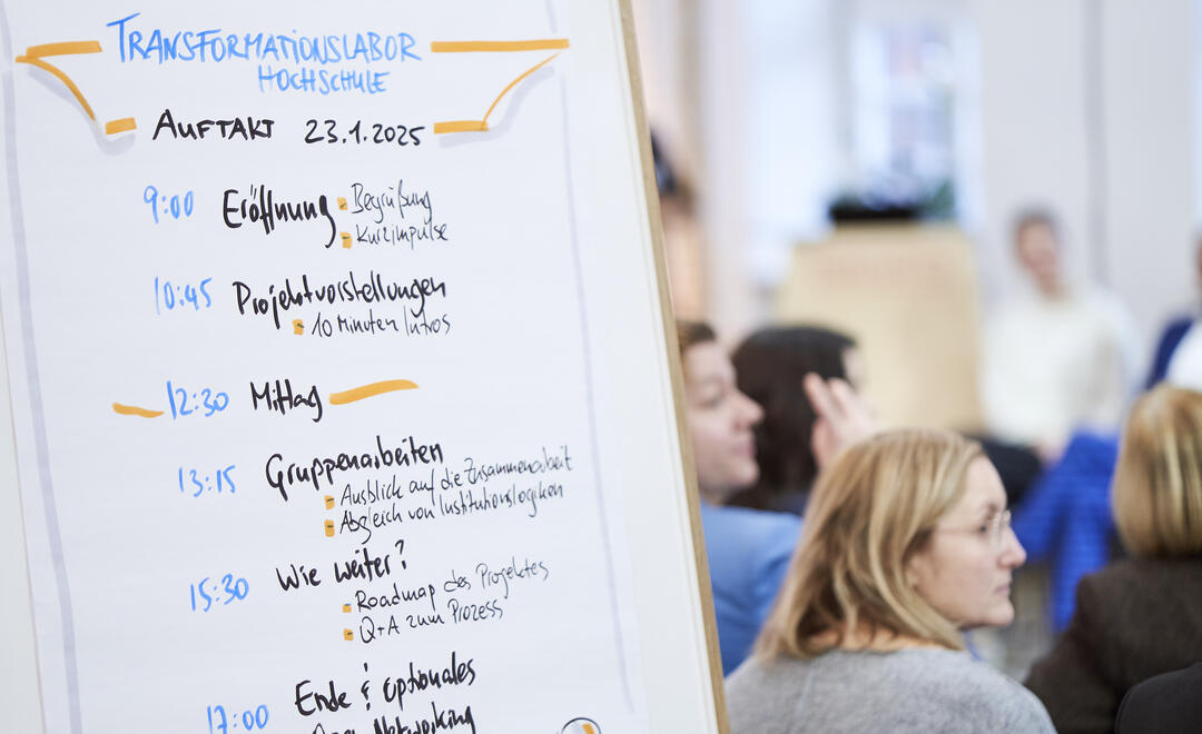 Netzwerktreffen Transformationslabor Hochschule; Flipchart mit Programm 