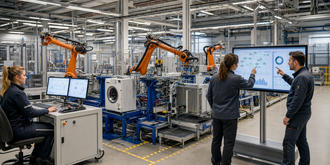 Blick in eine Produktionshalle für Haushaltsgeräte