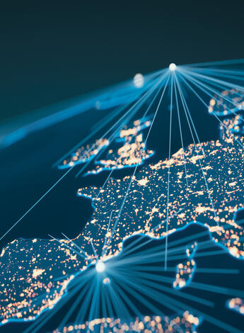 Sicht aus dem Weltraum auf Europa: Visualisierung eines Satellitennetzwerkes 