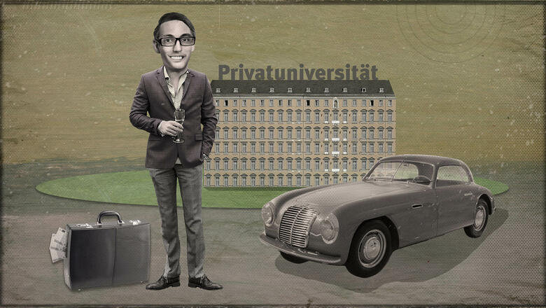 An Privathochschulen studiert nur die Elite. Ist an dem Klischee etwas dran? (Illustration: Andrzej Koston) image