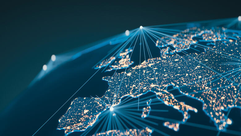 Sicht aus dem Weltraum auf Europa: Visualisierung eines Satellitennetzwerkes 