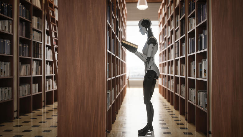 Foto: iStock/imaginima Humanoider Roboter in einer Bibliothek