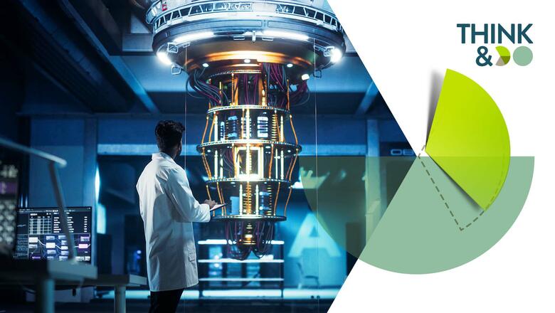 Podcast-Cover mit Quantencomputer