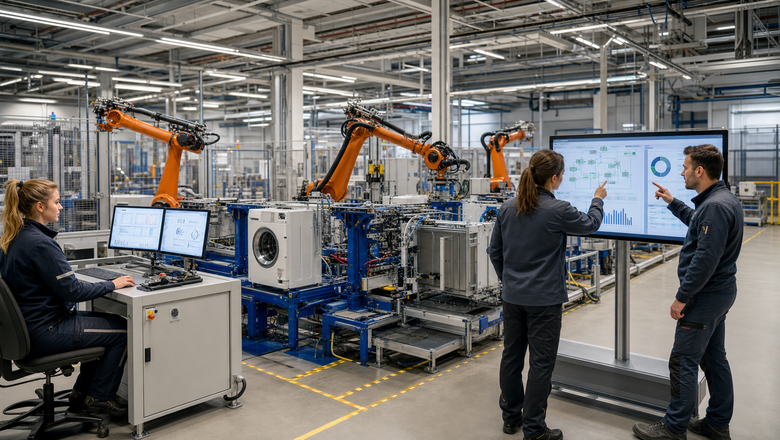 Blick in eine Produktionshalle für Haushaltsgeräte