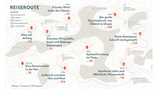 Reiseroute: Inhaltsübersicht im Jubiläumsbuch "Etappen - 100 Jahre Stifterverband"