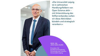 Testimonial von Prof. Dr. Jens-Karl Eilers, Universität Leipzig: "Die Universität Leipzig ist in zahlreichen Handlungsfeldern von Open Science aktiv - mit Unterstützung des Stifterverbandes wollen wir diese Aktivitäten bündeln und strategisch verankern."