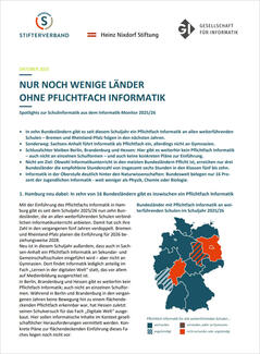 Spotlights zur Schulinformatik aus dem Informatik-Monitor 2025/26 (Cover der Publikation) Spotlights zur Schulinformatik aus dem Informatik-Monitor 2025/26 (Cover der Publikation)