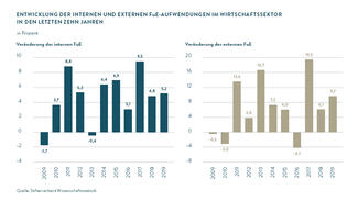Entwicklung der internen und externen FuE-Aufwendungen im Wirtschaftssektor in den letzten Jahren (Grafik)