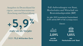 Grafik zu den FuE-Trendzahlen 2021: 5,9 Prozent mehr Ausgaben für unternehmenseigene Forschung als im Vorjahr